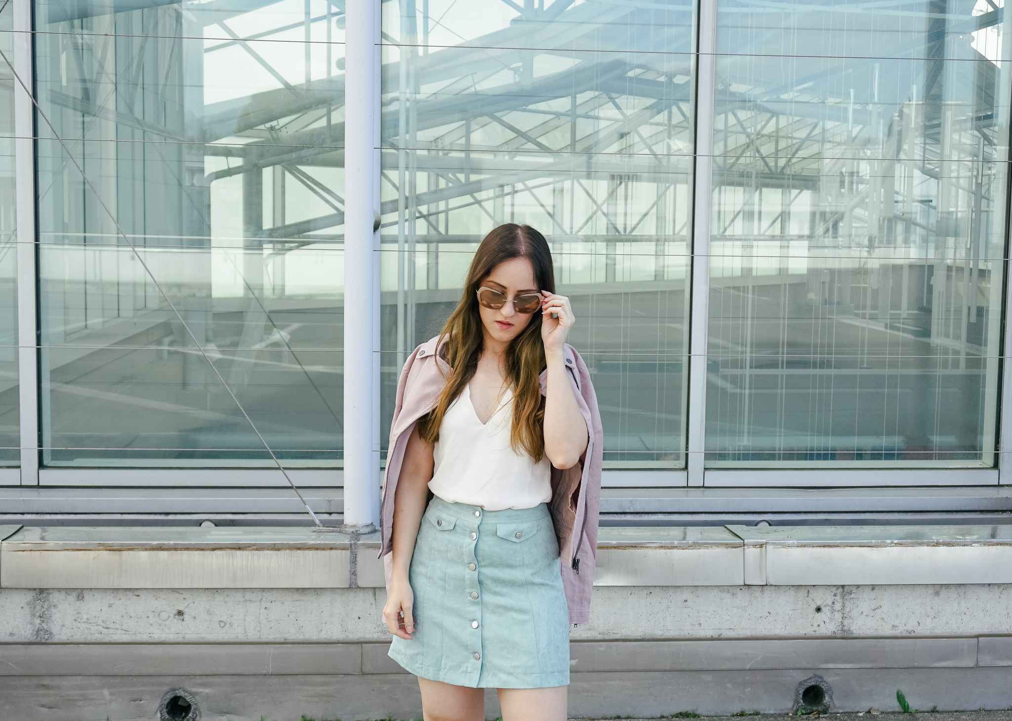 Look Fashion Blogger Sunglasses Silhouette skirt shirt H&M Shoes