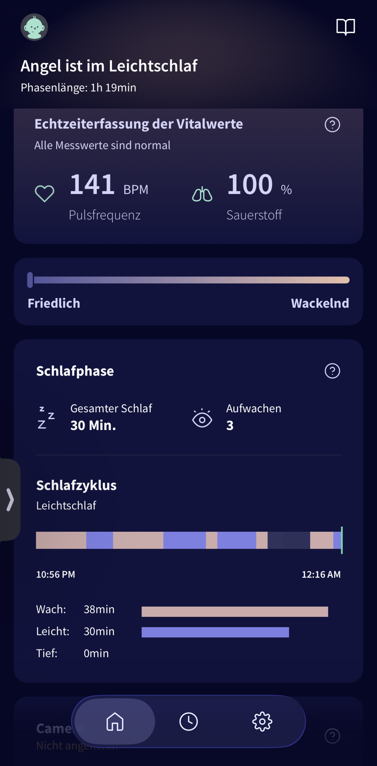 Owlet App Pulsfrequenz und Sauerstoffsättigung