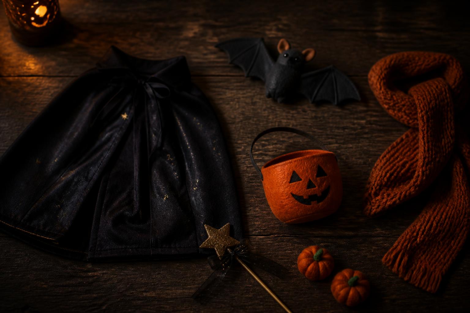 Halloween Kostüm Kinder - Kinderumhang, Fledermaus und Kürbiseimer