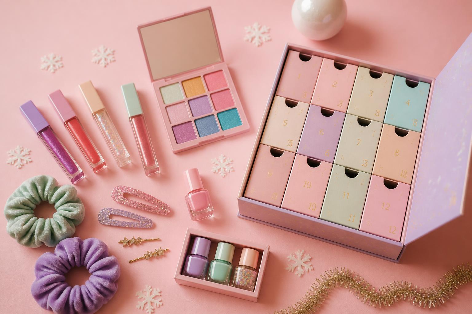 Beauty-Adventskalender fuer Teenager - Lipgloss, Lidschatten-Palette und Pastell-Kalender